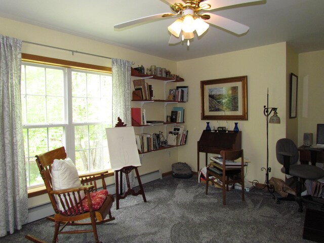 155 Crystal Cv, Waldoboro, ME 04572 - living area with healthy amount of natural light, carpet flooring, and ceiling fan