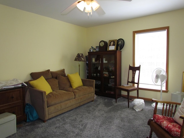155 Crystal Cv, Waldoboro, ME 04572 - carpeted living room featuring a ceiling fan