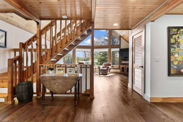 134 Zakelo Rd, Harrison, ME 04040 - stairway with wooden ceiling, hardwood / wood-style flooring, recessed lighting, and baseboards