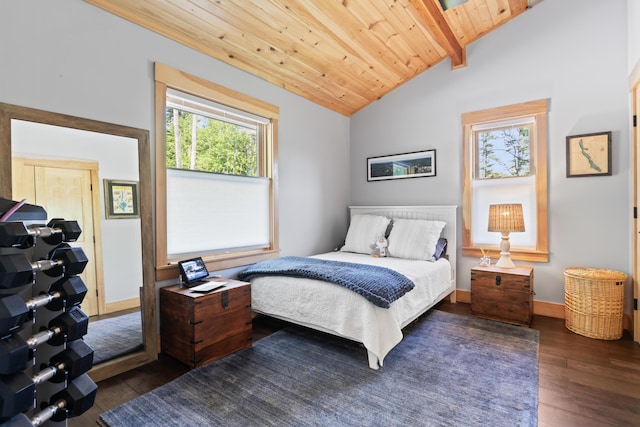 134 Zakelo Rd, Harrison, ME 04040 - bedroom with multiple windows, wood-type flooring, wood ceiling, and baseboards