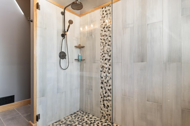 134 Zakelo Rd, Harrison, ME 04040 - bathroom with a tile shower and tile patterned floors