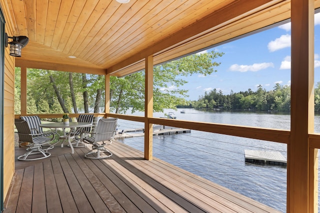 134 Zakelo Rd, Harrison, ME 04040 - dock area with outdoor dining space and a deck with water view