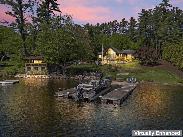 134 Zakelo Rd, Harrison, ME 04040 - dock area with a water view and a lawn