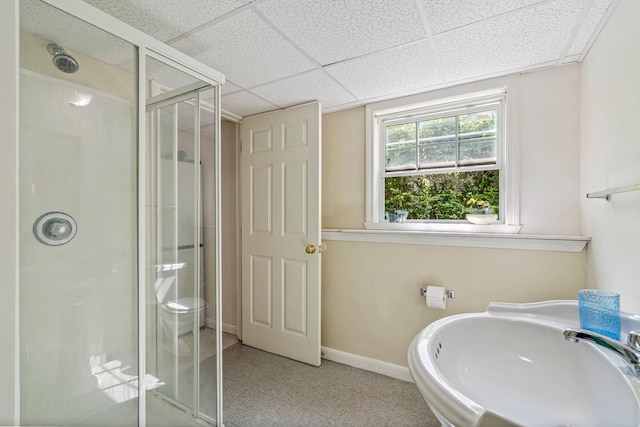 129 Lawrence Rd, Gray, ME 04039 - full bath featuring a shower stall, a sink, baseboards, and a drop ceiling