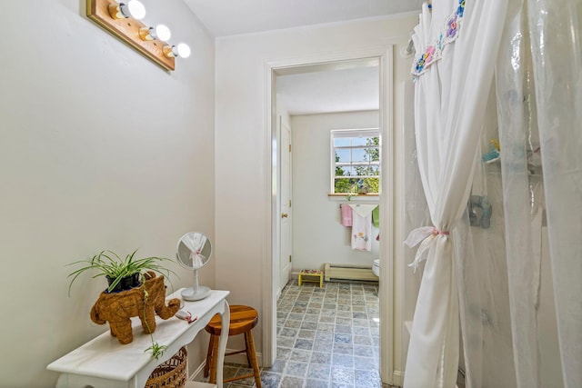 129 Lawrence Rd, Gray, ME 04039 - bathroom featuring a baseboard heating unit and toilet
