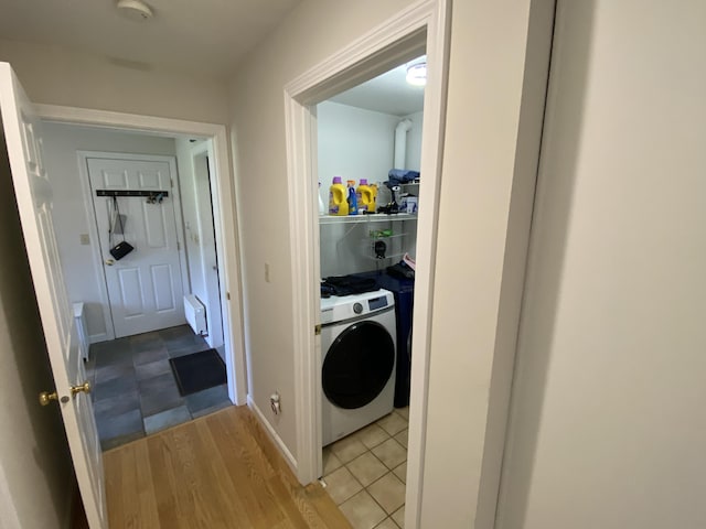 12 Cromwell Dr, Orono, ME 04473 - laundry area with washer / dryer, light wood-type flooring, and radiator heating unit