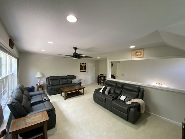 12 Cromwell Dr, Orono, ME 04473 - living room featuring recessed lighting, carpet floors, and a ceiling fan