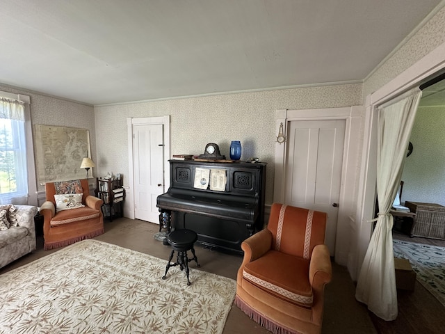 87 N Rd, Matinicus Isle Plt, ME 04851 - living area with wallpapered walls and concrete flooring
