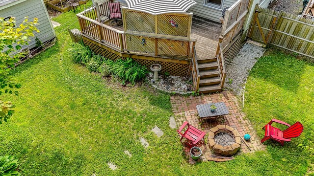 121 Bolton St, Portland, ME 04102 - view of yard with a fire pit, a wooden deck, and stairway