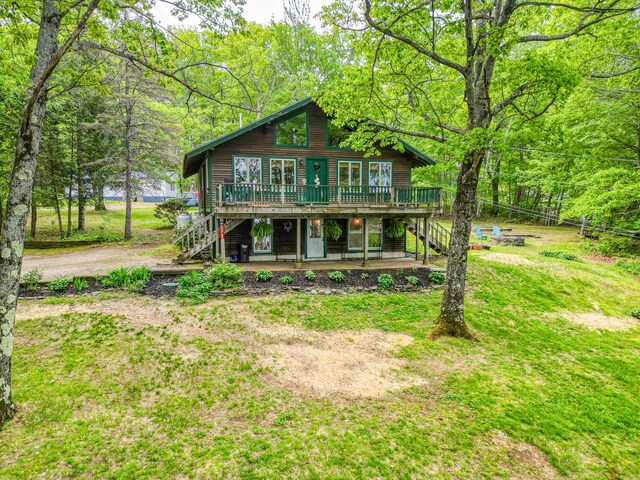 14 Greenleaf Ln, Monmouth, ME 04259 - back of house with stairs, a deck, a yard, and a patio