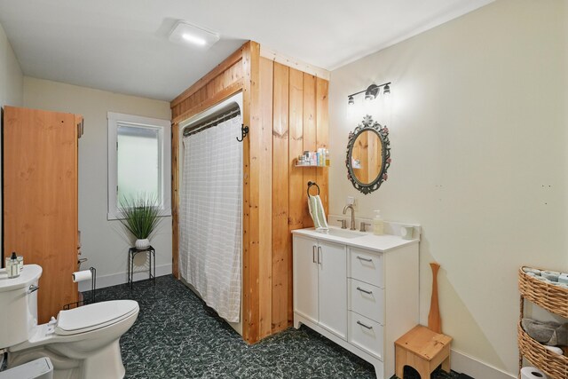14 Greenleaf Ln, Monmouth, ME 04259 - bathroom with vanity, toilet, curtained shower, tile patterned floors, and baseboards
