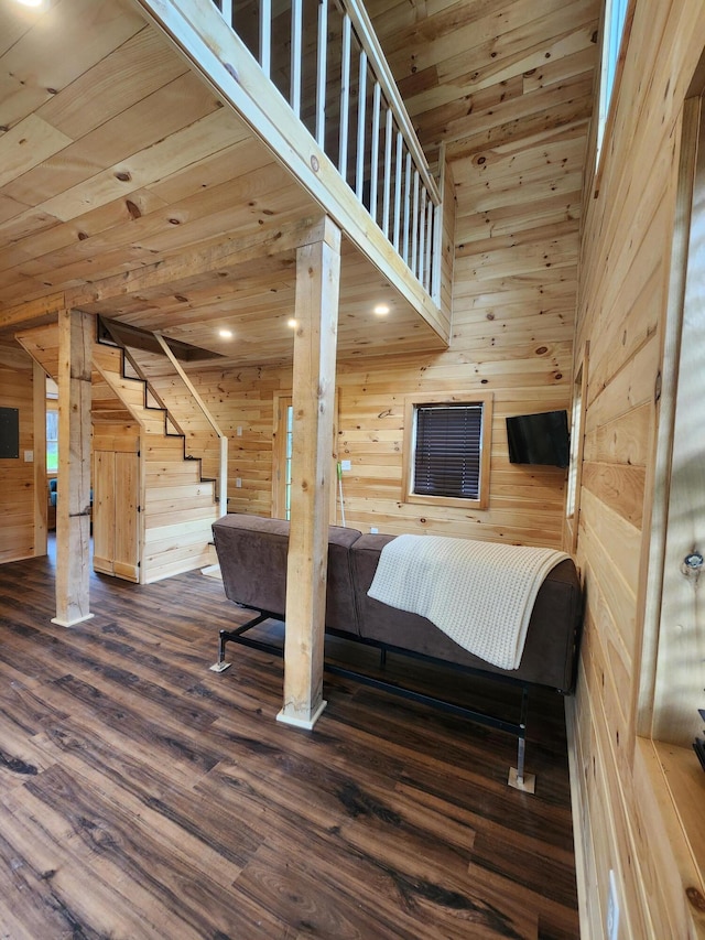 105 Gales Rd, Abbot, ME 04406 - bedroom featuring wood walls, wooden ceiling, and wood finished floors