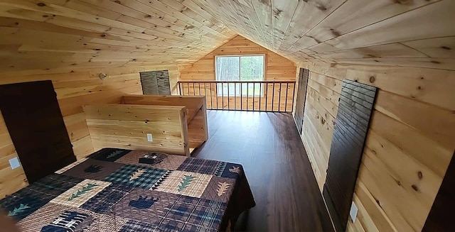 105 Gales Rd, Abbot, ME 04406 - bonus room featuring wooden walls, lofted ceiling, wood ceiling, and wood finished floors