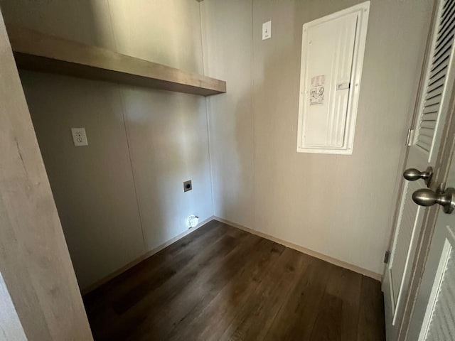 440 High St, Sanford, ME 04073 - laundry room featuring hookup for an electric dryer, dark wood finished floors, and electric panel