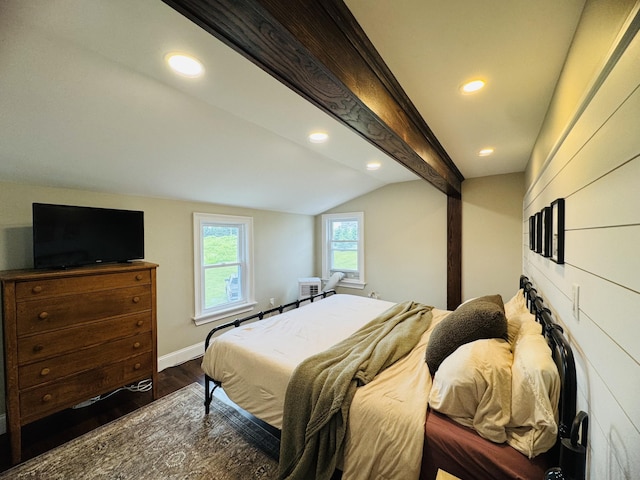 228 Mcburnie Rd, Presque Isle, ME 04769 - bedroom featuring vaulted ceiling, dark wood-type flooring, and recessed lighting