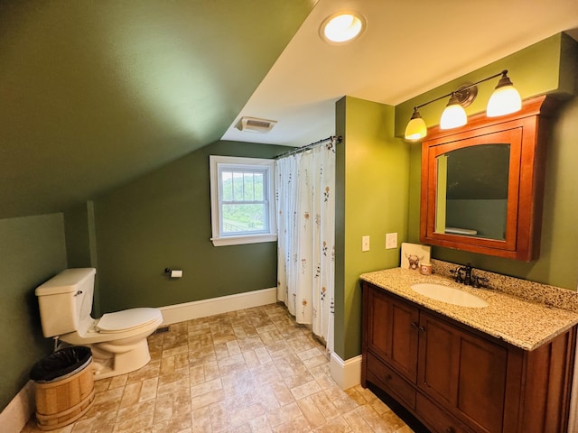 228 Mcburnie Rd, Presque Isle, ME 04769 - bathroom with vanity, lofted ceiling, and a shower with curtain