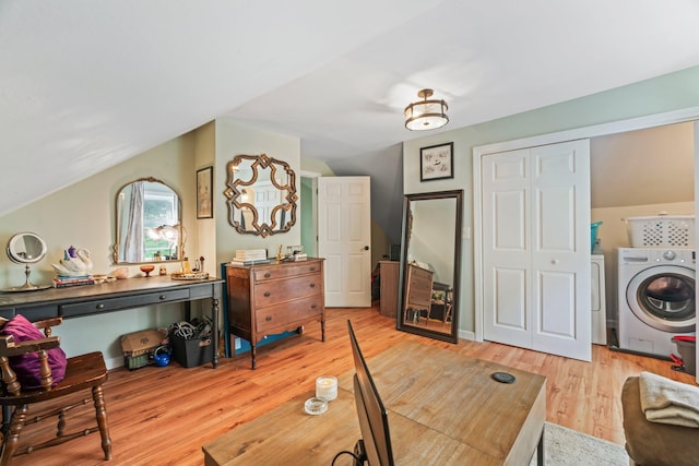 194 Larkin St, Bangor, ME 04401 - living area featuring washing machine and clothes dryer and light wood-type flooring