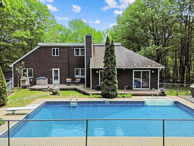 363 Winthrop Center Rd, Winthrop, ME 04364 - view of pool with a wooden deck and a diving board