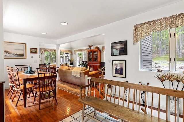 363 Winthrop Center Rd, Winthrop, ME 04364 - dining space featuring hardwood / wood-style flooring and recessed lighting