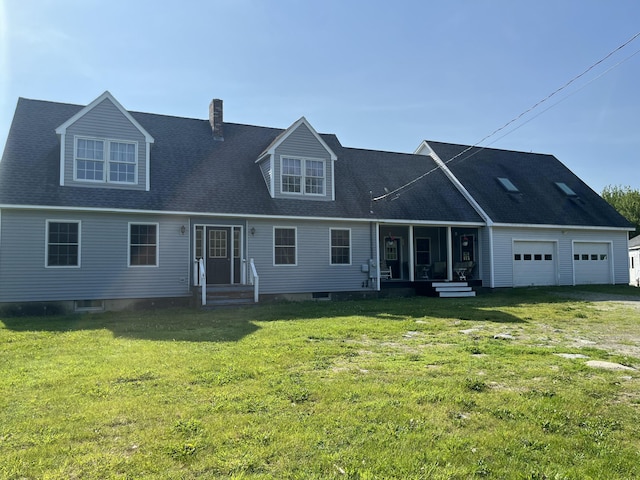 25 Raccoon Rd, Cushing, ME 04563 - cape cod house with a chimney, a front yard, and an attached garage