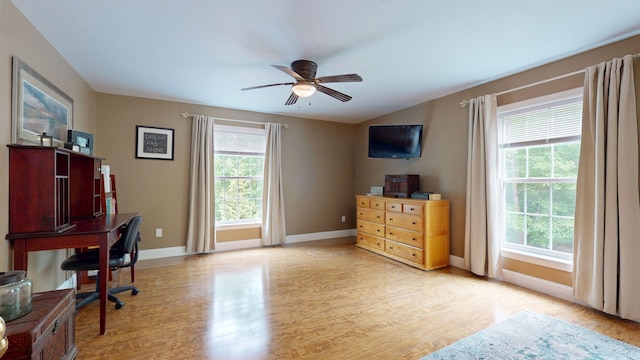 176 Weeks Rd, Gorham, ME 04038 - office featuring light wood-style floors, baseboards, and a ceiling fan