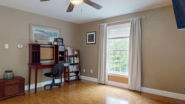 176 Weeks Rd, Gorham, ME 04038 - office space with wood finished floors, baseboards, and ceiling fan