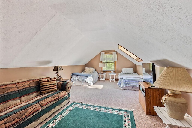 125 Lone Indian Trl, Augusta, ME 04330 - bedroom featuring a textured ceiling, vaulted ceiling, and carpet flooring
