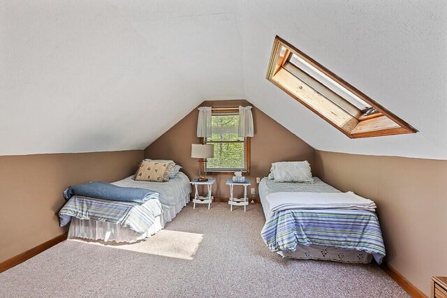 125 Lone Indian Trl, Augusta, ME 04330 - carpeted bedroom with a skylight, vaulted ceiling, and baseboards