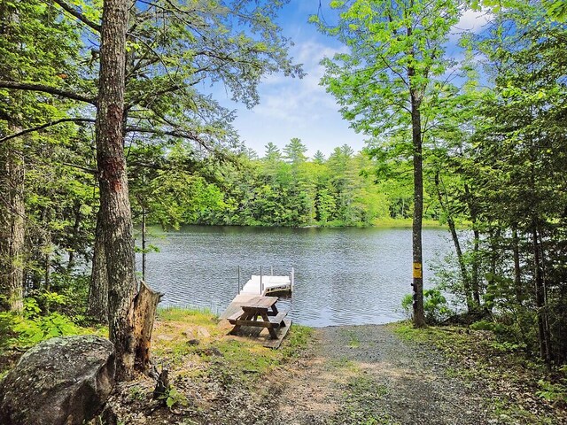 125 Lone Indian Trl, Augusta, ME 04330 - dock featuring a water view and a forest view