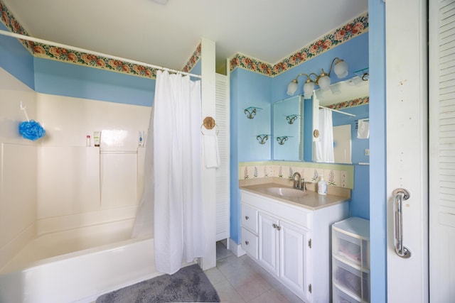 33 Neally St, South Berwick, ME 03908 - full bathroom featuring tile patterned floors, vanity, and shower / bath combo with shower curtain