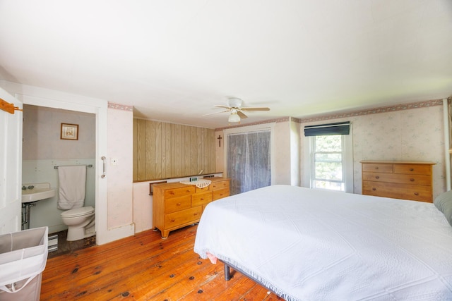 33 Neally St, South Berwick, ME 03908 - bedroom featuring wood-type flooring, a sink, ensuite bathroom, and a ceiling fan