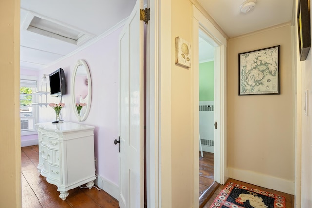 75 Ledgelawn Ave, Bar Harbor, ME 04609 - corridor featuring attic access and crown molding