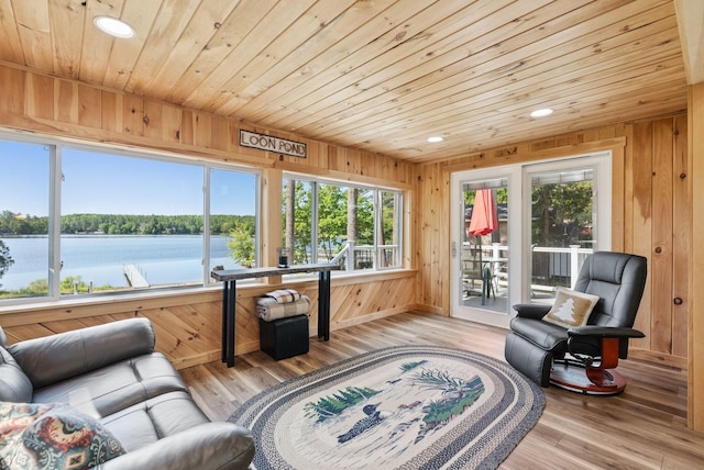 31 Middle Rd, Acton, ME 04001 - living room with wood ceiling, plenty of natural light, wood walls, recessed lighting, and light wood-type flooring