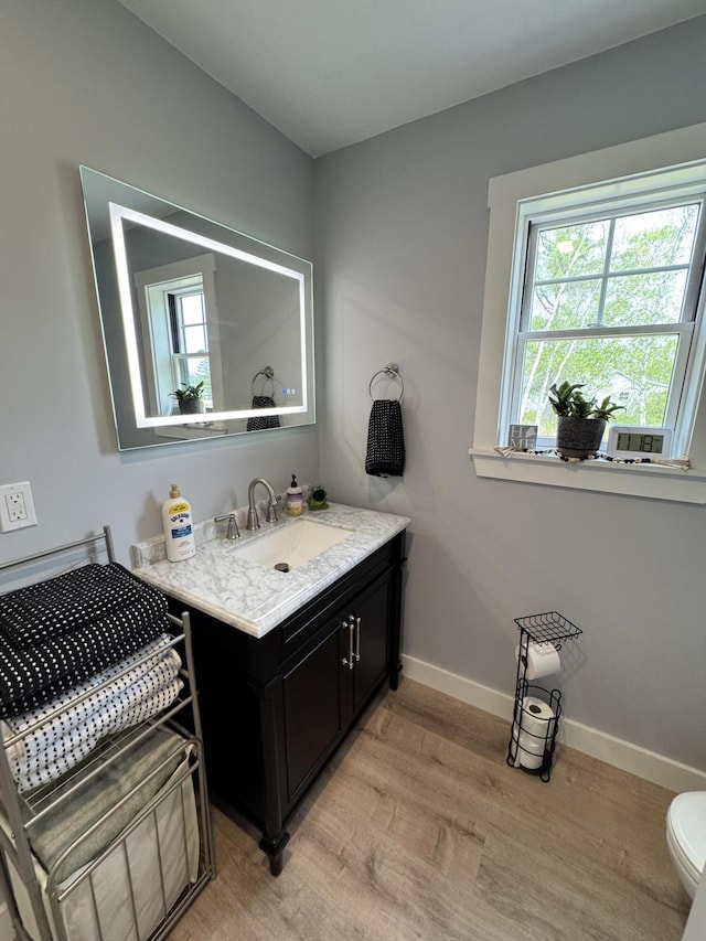 588 Mason Bay Rd, Jonesport, ME 04649 - bathroom with wood finished floors, vanity, toilet, and baseboards