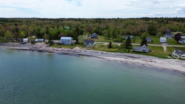 588 Mason Bay Rd, Jonesport, ME 04649 - bird's eye view of waterfront with a beach and a heavily wooded area