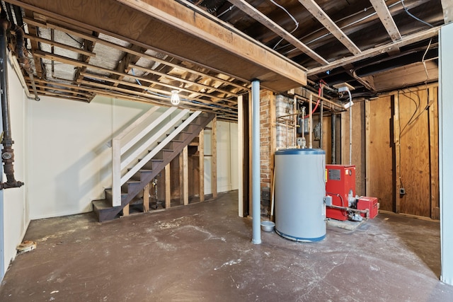 127 Lake St, Auburn, ME 04210 - unfinished basement featuring water heater and stairs