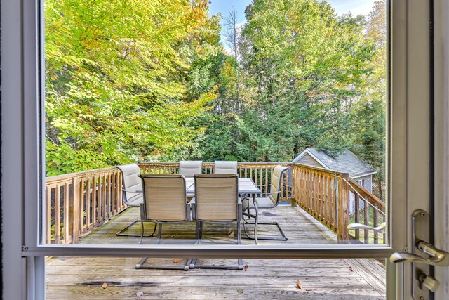 42 Lee Dr, Albion, ME 04910 - wooden deck featuring outdoor dining space