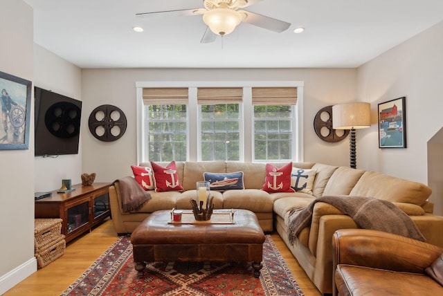 18 Forest Hill Ln, Kennebunk, ME 04043 - living room with healthy amount of natural light, light wood-style flooring, ceiling fan, and recessed lighting