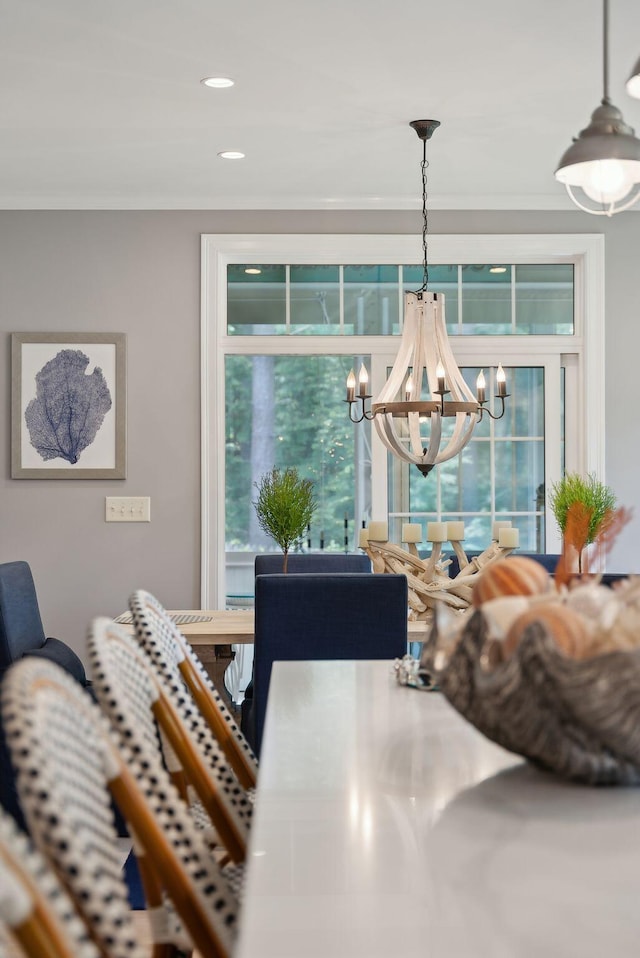 18 Forest Hill Ln, Kennebunk, ME 04043 - dining room featuring a chandelier and recessed lighting