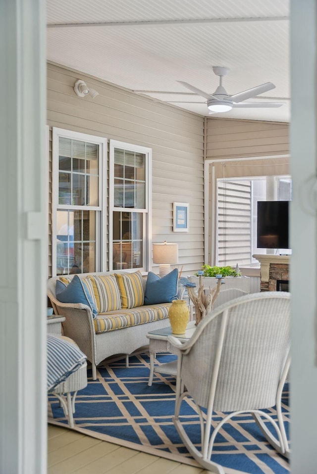 18 Forest Hill Ln, Kennebunk, ME 04043 - sunroom / solarium featuring a ceiling fan
