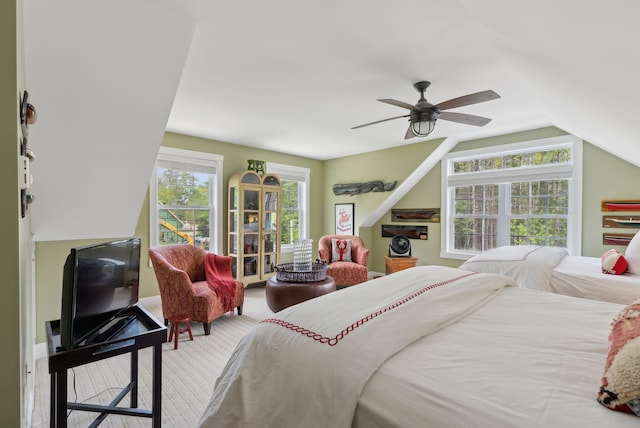 18 Forest Hill Ln, Kennebunk, ME 04043 - bedroom featuring vaulted ceiling and a ceiling fan