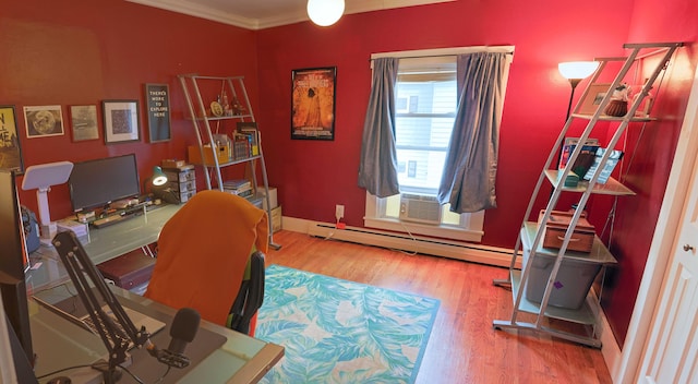 129 Libby St, Pittsfield, ME 04967 - office space with wood finished floors, crown molding, baseboards, and a baseboard heating unit