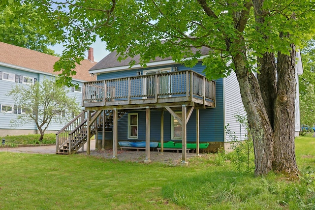 129 Libby St, Pittsfield, ME 04967 - rear view of house with a deck, a yard, and stairs