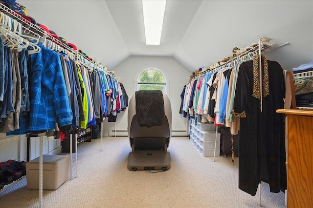 59 Sanderson Rd, Poland, ME 04274 - walk in closet featuring a baseboard heating unit, carpet, and lofted ceiling