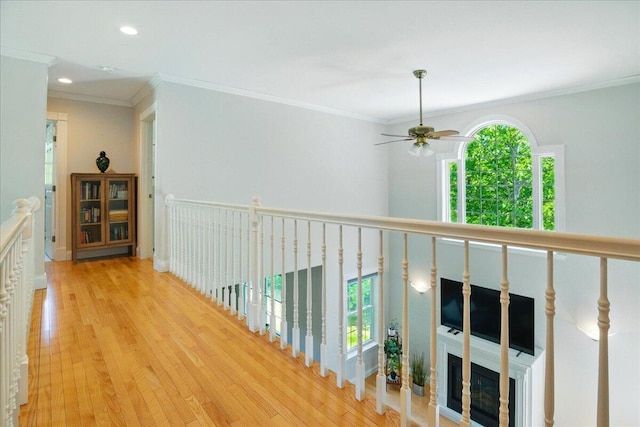 59 Sanderson Rd, Poland, ME 04274 - corridor featuring healthy amount of natural light, wood finished floors, recessed lighting, and crown molding