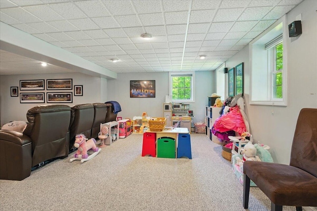 59 Sanderson Rd, Poland, ME 04274 - rec room with carpet floors and a paneled ceiling