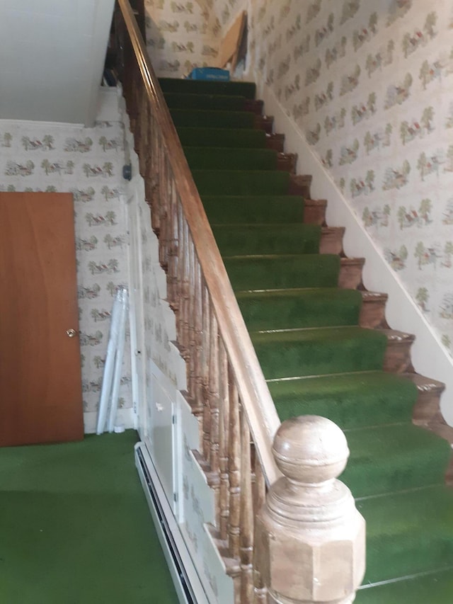 100 Bayside Rd, Ellsworth, ME 04605 - staircase featuring wallpapered walls