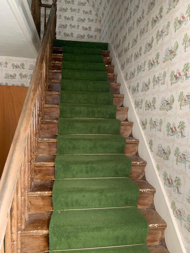 100 Bayside Rd, Ellsworth, ME 04605 - stairs featuring wallpapered walls
