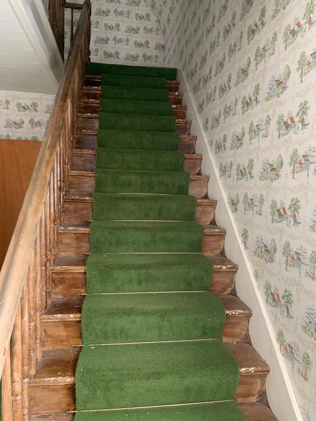 100 Bayside Rd, Ellsworth, ME 04605 - staircase featuring wallpapered walls