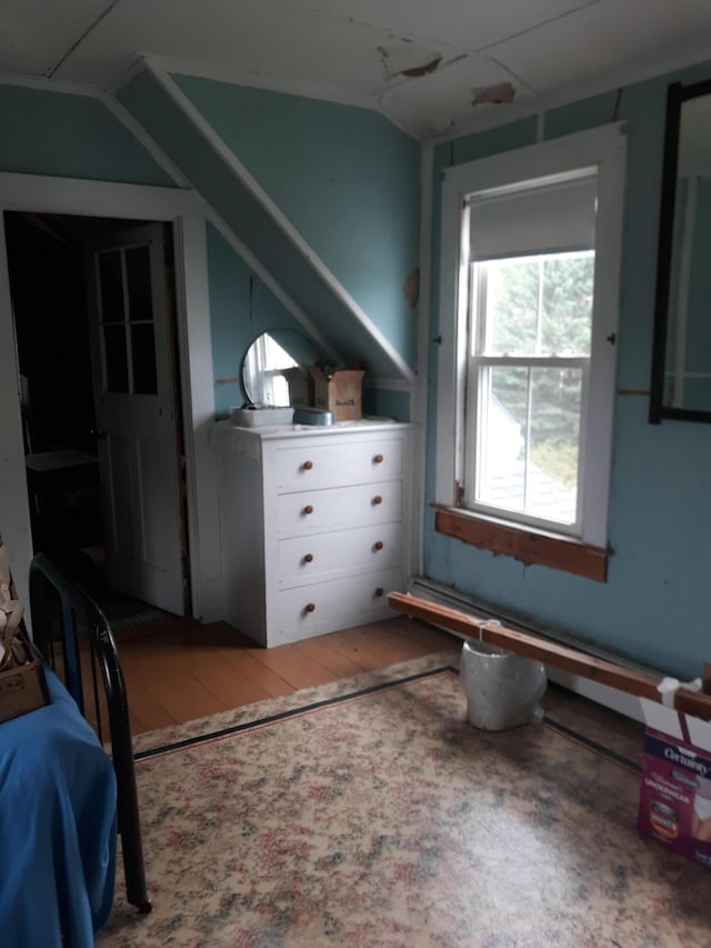 100 Bayside Rd, Ellsworth, ME 04605 - bedroom with hardwood / wood-style flooring and lofted ceiling
